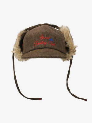 Retro Tweed Plush Earflap Embroidered Letter Cap - thumbnail 6