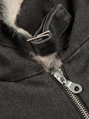 Pocket Zip Up Fur Collar Work Quilted Jacket - thumbnail 13