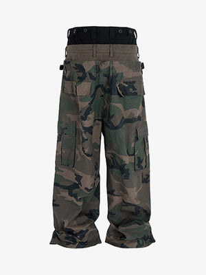 Three-Waist Splicing Camouflage Cargo Buckle Waist Design Overalls - thumbnail 2