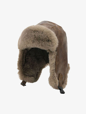 Vintage Distressed Leather Plush Trapper Hat - thumbnail 1