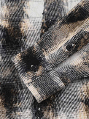 Streetwear Washed Distressed Plaid Long Sleeve Shirt - thumbnail 3