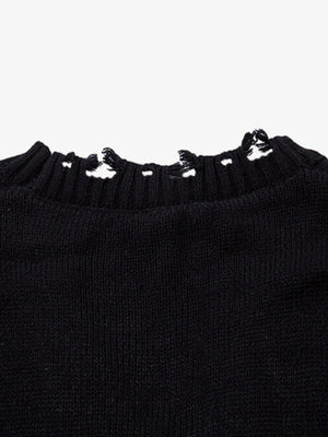 Irregular Neck Hole Hollow Knit Raw Edge Sweater - thumbnail 4