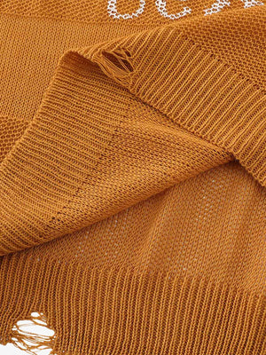 Vintage Hollow Ripped Knit Sweater - thumbnail 4