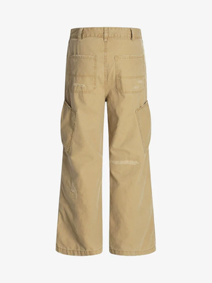 Cotton Hole Patch Pleated Multi-Pocket Cargo Casual Pants - thumbnail 2