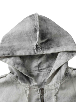 Washed Distressed Fur Hooded Jacket - thumbnail 11
