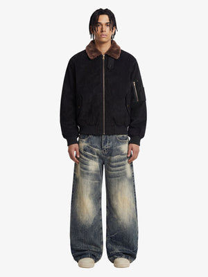 Suede bomber jacket – Black, on model, full | XoKool