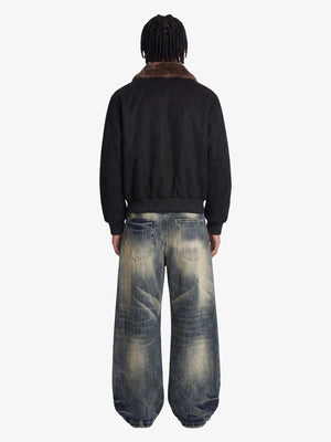 Suede bomber jacket – Black, on model, back full | XoKool