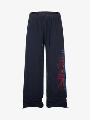 Line-Embroidered Printed Relaxed-Fit Casual Sweatpants - thumbnail 2