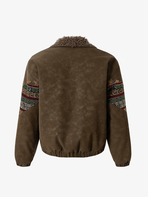 Vintage Leather and Sherpa Patchwork Webbing Cotton Jacket - thumbnail 11