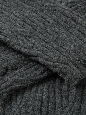Knitted Distressed Diamond Pattern Raw Edge Sweater - thumbnail 7