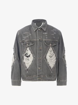 Retro Washed Distressed Denim Jacket - thumbnail 1