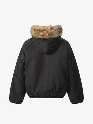 Retro Pleated Fur Hooded Padded Jacket - thumbnail 4