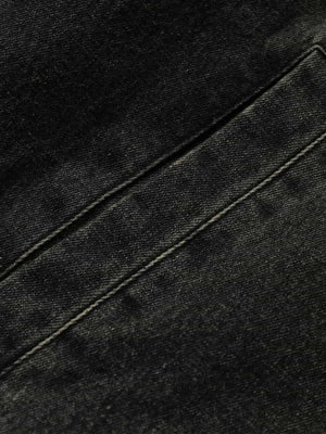 Distressed Graffiti Washed Long Lamb Fleece Denim Cotton Jacket - thumbnail 11