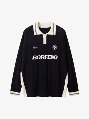 Retro College Polo Collar Knit Sweater - thumbnail 2