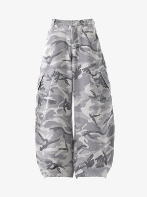 Woven Snow Camouflage Machete Wide-Leg Cargo Barrel Pants - thumbnail 1