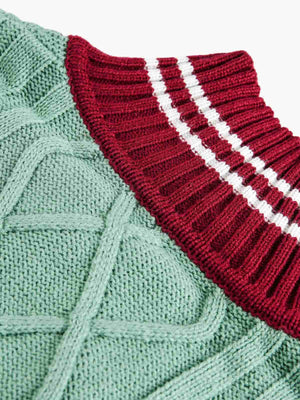 Retro Contrast Color High Neck Knitted Cardigan Sweater - thumbnail 5