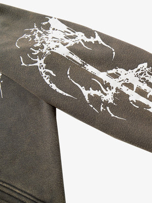 Retro Dark Skull Cross Print Lapel Zipper Jacket - thumbnail 7