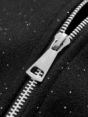 Retro Rhinestone Double Zipper Cotton Jacket - thumbnail 3