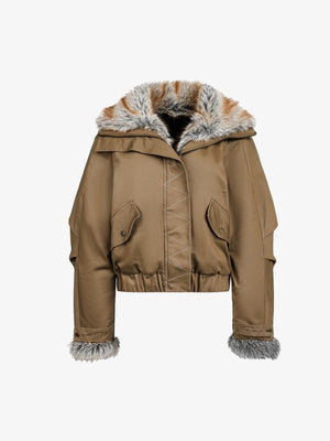 Retro Fur Collar Quilted Workwear Cotton Jacket - thumbnail 1