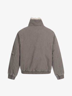 Pocket Zip Up Fur Collar Work Quilted Jacket - thumbnail 4