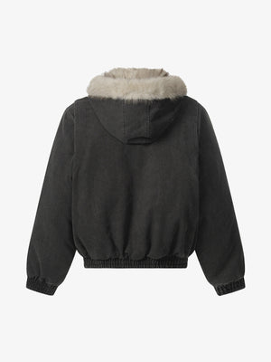 Street Outdoor Detachable Fur Collar Fleece Hooded Padded Jacket - thumbnail 4