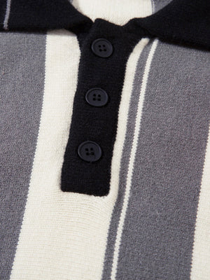 Retro Striped Polo Collar Sports Jersey Knit Sweater - thumbnail 16