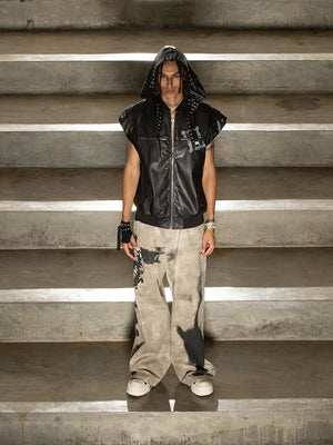 Thorn Destruction Frame Pattern Leather Vest - thumbnail 6
