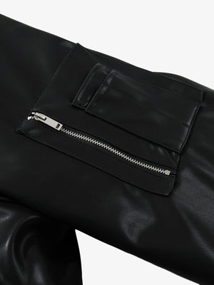 Street Motorcycle Stand Collar Leather Padded Jacket - thumbnail 9