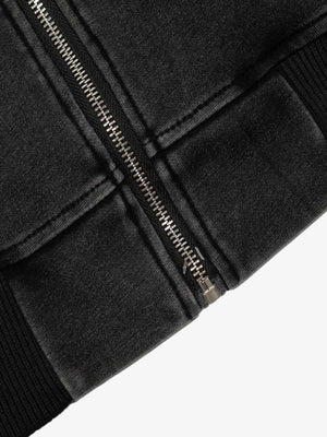 Retro Chain-Decorated Washed Fur Collar Hooded Jacket - thumbnail 5