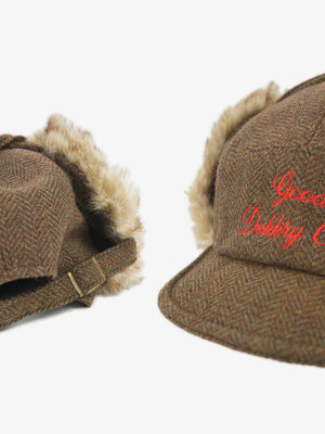 Retro Tweed Plush Earflap Embroidered Letter Cap - thumbnail 12