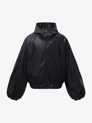 Boxy Hooded PU Leather Racing Jacket - thumbnail 1