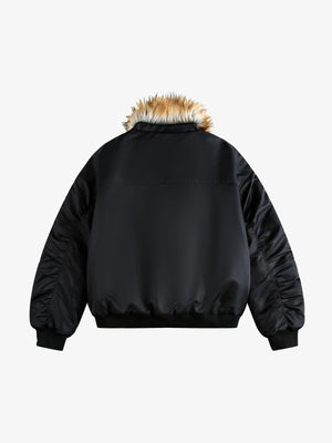 Street Dark Shadow Fur Collar Quilted Bomber Jacket - thumbnail 2