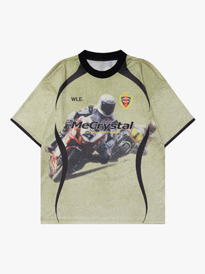 Motorcycle Racing Character Print Short-Sleeved T-Shirt - thumbnail 3
