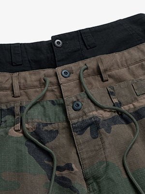 Three-Waist Splicing Camouflage Cargo Buckle Waist Design Overalls - thumbnail 6