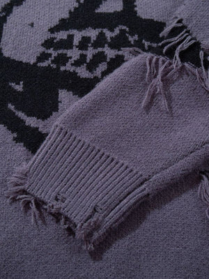 Hip-Hop Dark Skull Frayed-Edge Knit Sweater - thumbnail 22