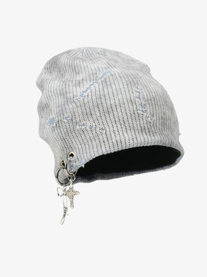 Retro Wasteland Style Distressed Knit Hanging Charm Beanie - thumbnail 6