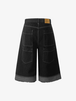 Long Black Jorts with Cuffed Frayed Hem – back view | XoKool
