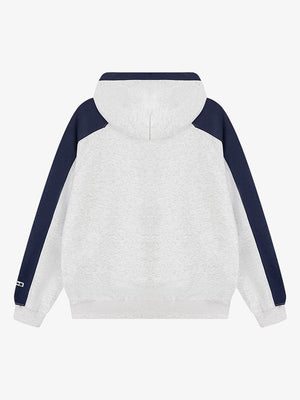 Color Block Hoodie mit V-Ausschnitt und Jersey-Streifen – Heather Grau Navy, Rückansicht | XoKool