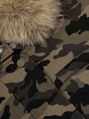 Camouflage Embroidery Patchwork Cardigan Fur Collar Hooded Sweatshirt - thumbnail 9