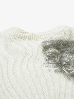 Chain Jacquard Spray-Painted Hole Round Neck Sweater - thumbnail 5