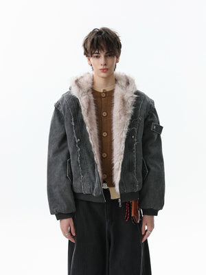Retro Washed Fleece-lined Hooded Work Jacket - thumbnail 6