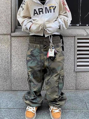 Three-Waist Splicing Camouflage Cargo Buckle Waist Design Overalls - thumbnail 3