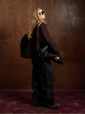 Street Punk Oblique Zipper Lambswool Collar Quilted Jacket - thumbnail 4