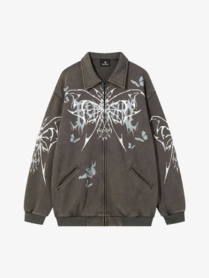 Punk Gothic Butterfly Graphic Streetwear Jacket - thumbnail 2