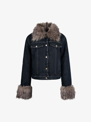 Retro Detachable Fur Collar Workwear Denim Jacket - thumbnail 1
