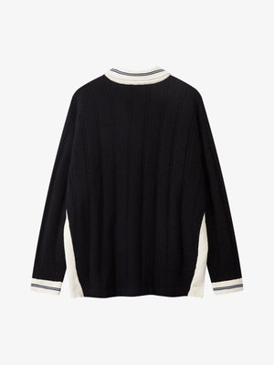 Retro College Polo Collar Knit Sweater - thumbnail 4