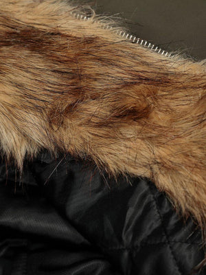 Vintage Zipper Design Fur Stand Collar Bomber Jacket - thumbnail 7