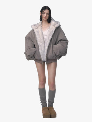 Oversized Reversible Fur Hooded Jacket - thumbnail 2