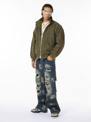 Retro Street Hip-Hop Zipper Design Bomber Jacket - thumbnail 7