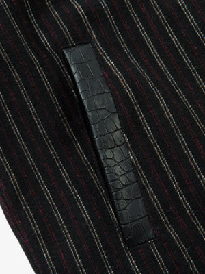 Textured PU Leather Patchwork Retro Stripe Jacket - thumbnail 5